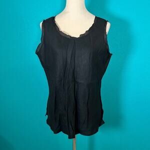 NWT Chalet Black Ruffled Pleated Layering Tank Shell Linen Sleeveless Top Sz L